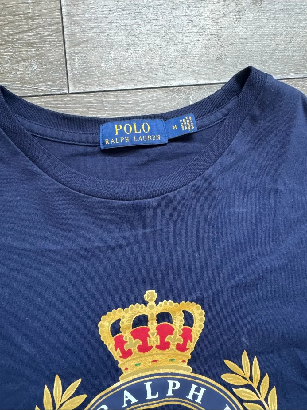 Polo by Ralph Lauren Navy Crest Logo Tee with Gold and Red Detail